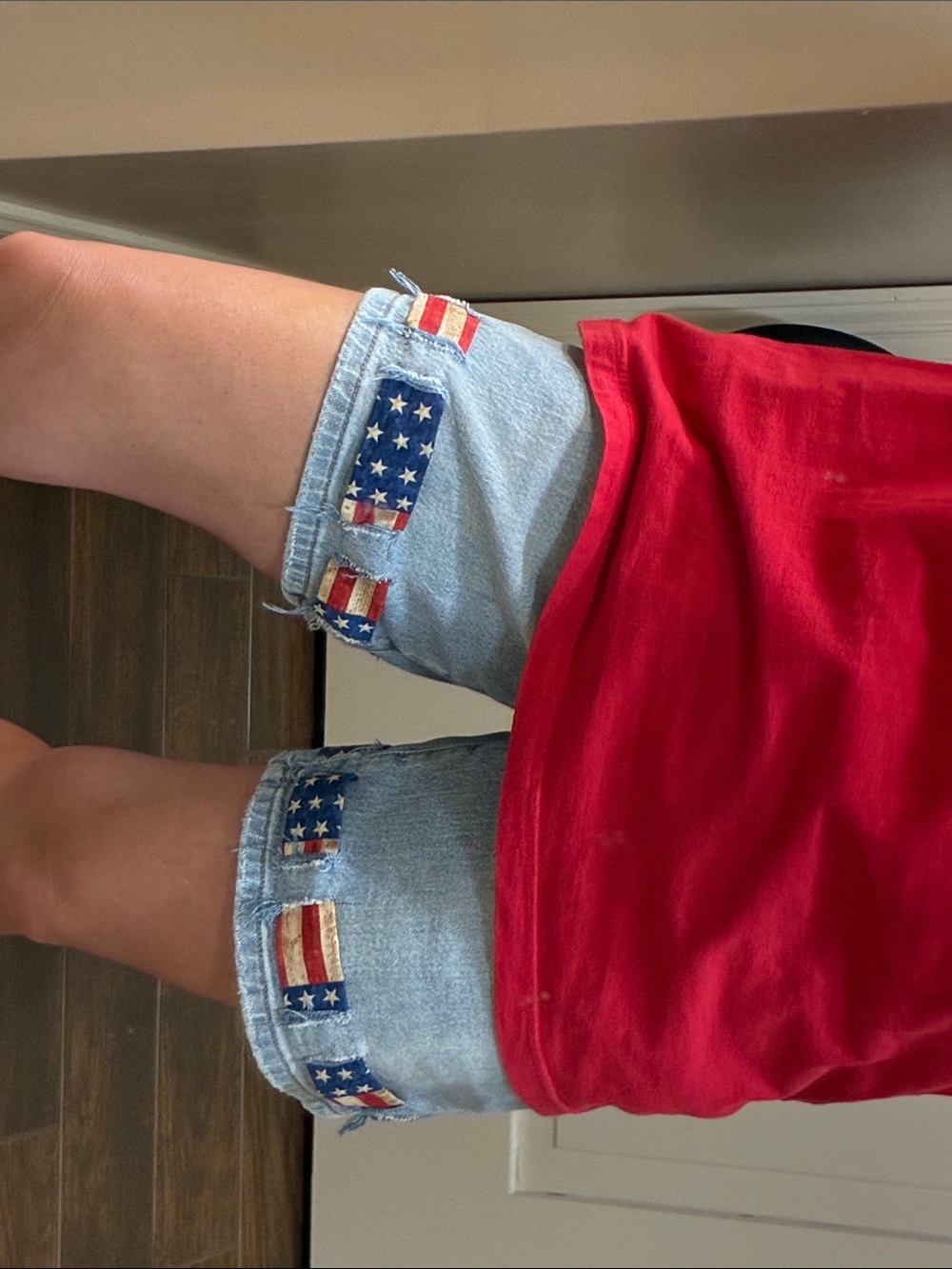 Women’s Royalty For Me Light Blue Denim Shorts with Flag Patch Detail, Size 4 - Picture 3 of 9